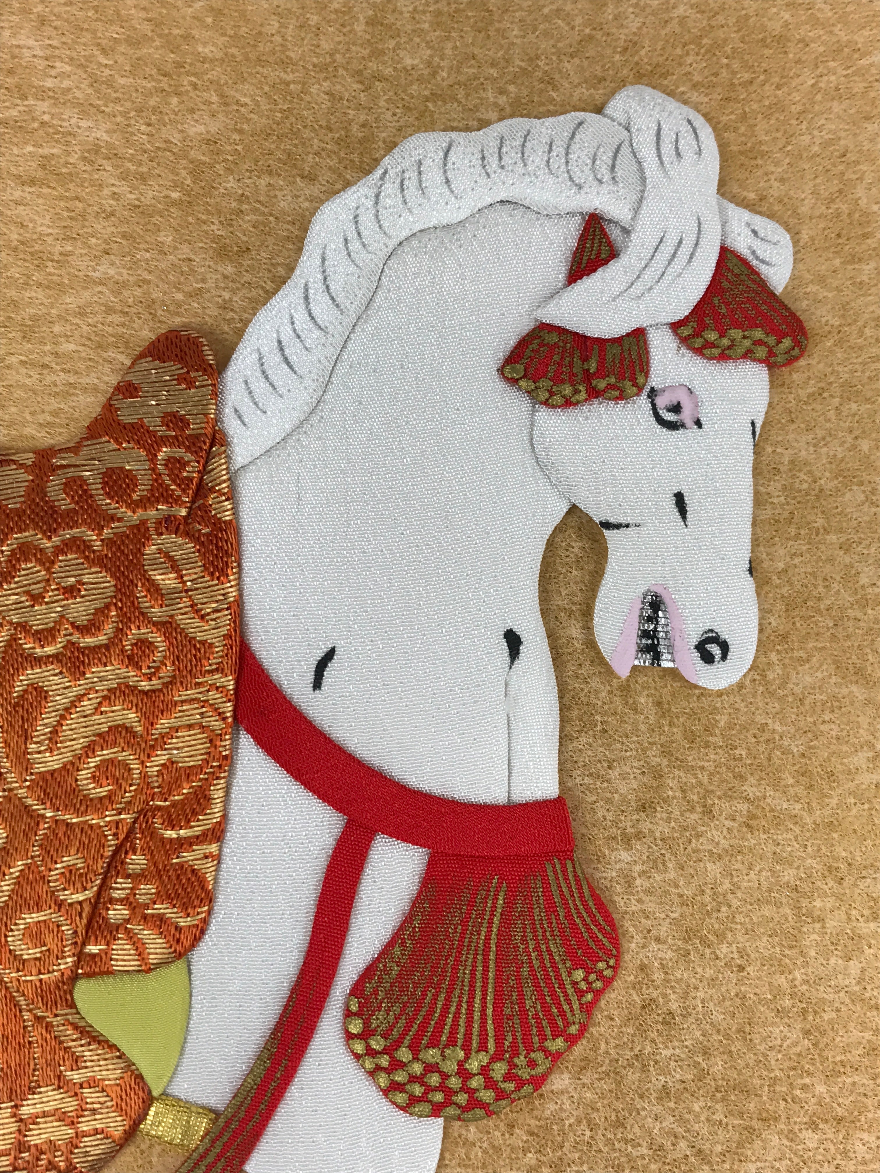 Japanese Zodiac Shikishi Art Board Vtg Oshie Zaiku Fabric Silk Craft Horse A572