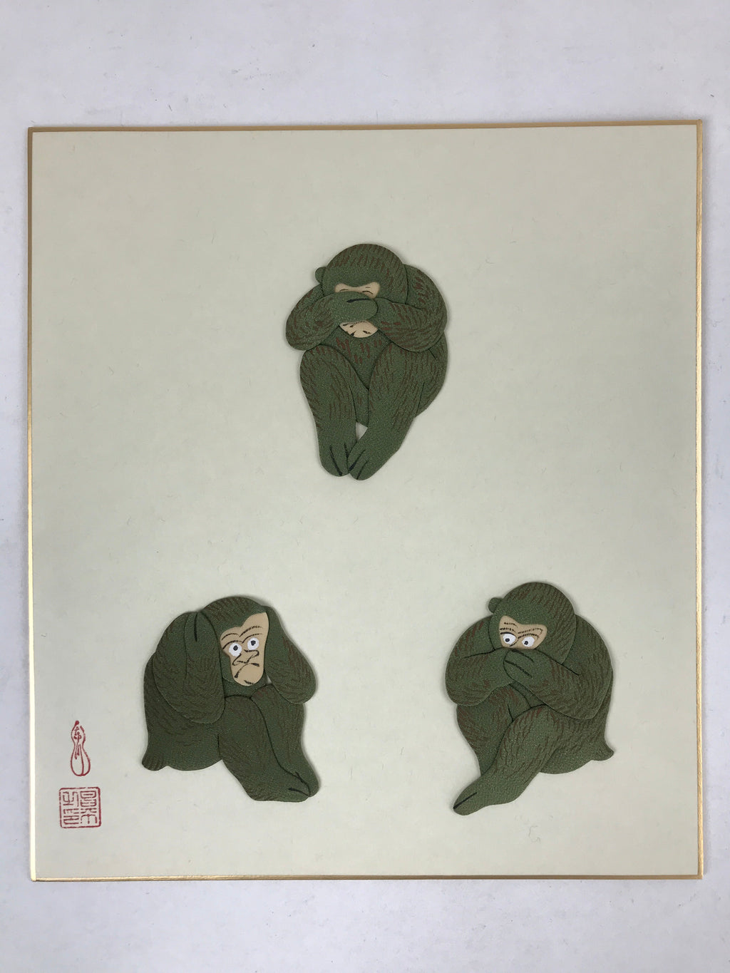 Japanese Zodiac Shikishi Art Board Vtg Oshie Zaiku Fabric Silk Craft Monkey A566