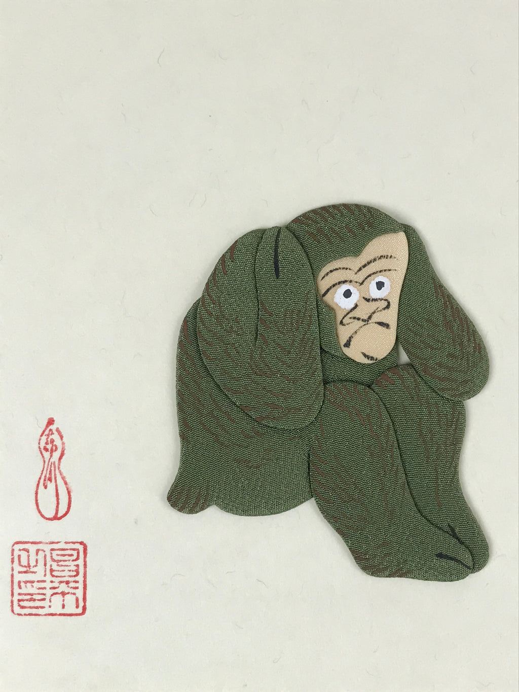 Japanese Zodiac Shikishi Art Board Vtg Oshie Zaiku Fabric Silk Craft Monkey A566