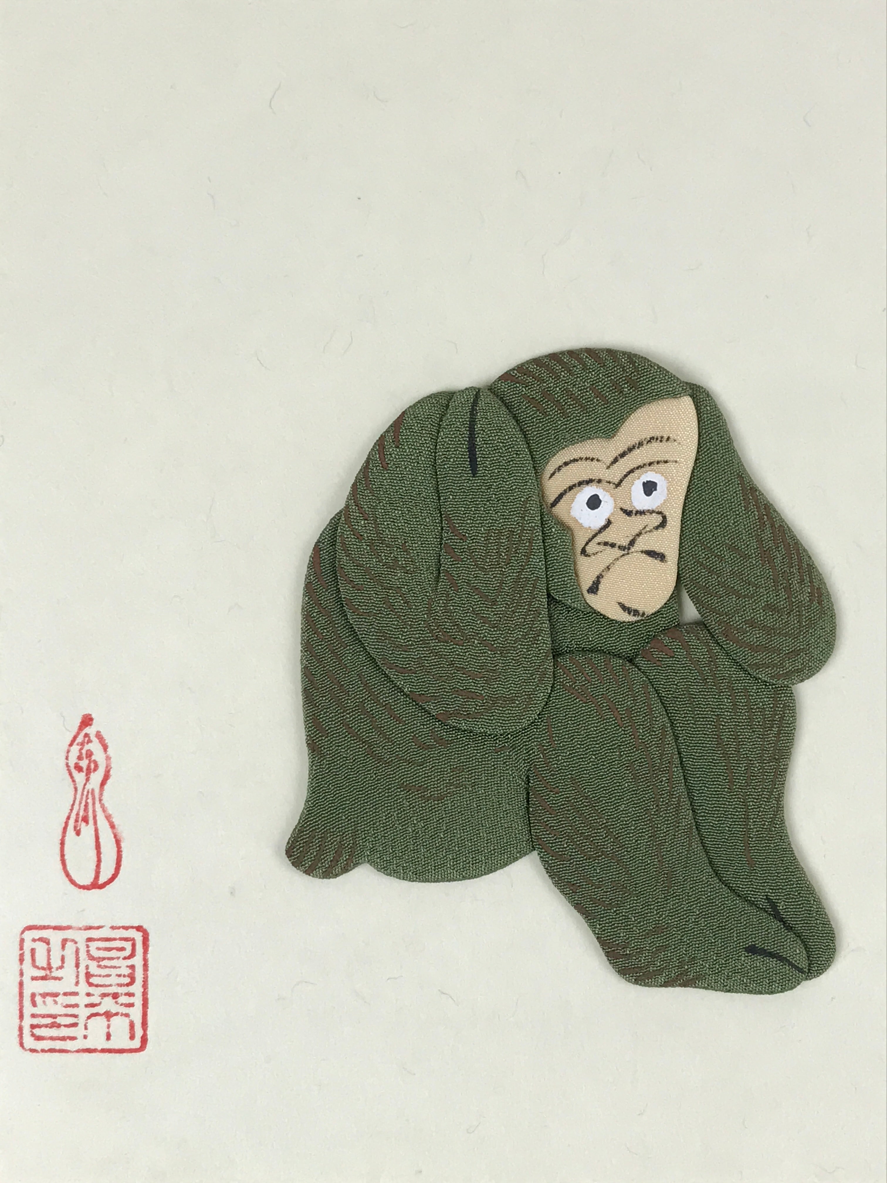 Japanese Zodiac Shikishi Art Board Vtg Oshie Zaiku Fabric Silk Craft Monkey A566