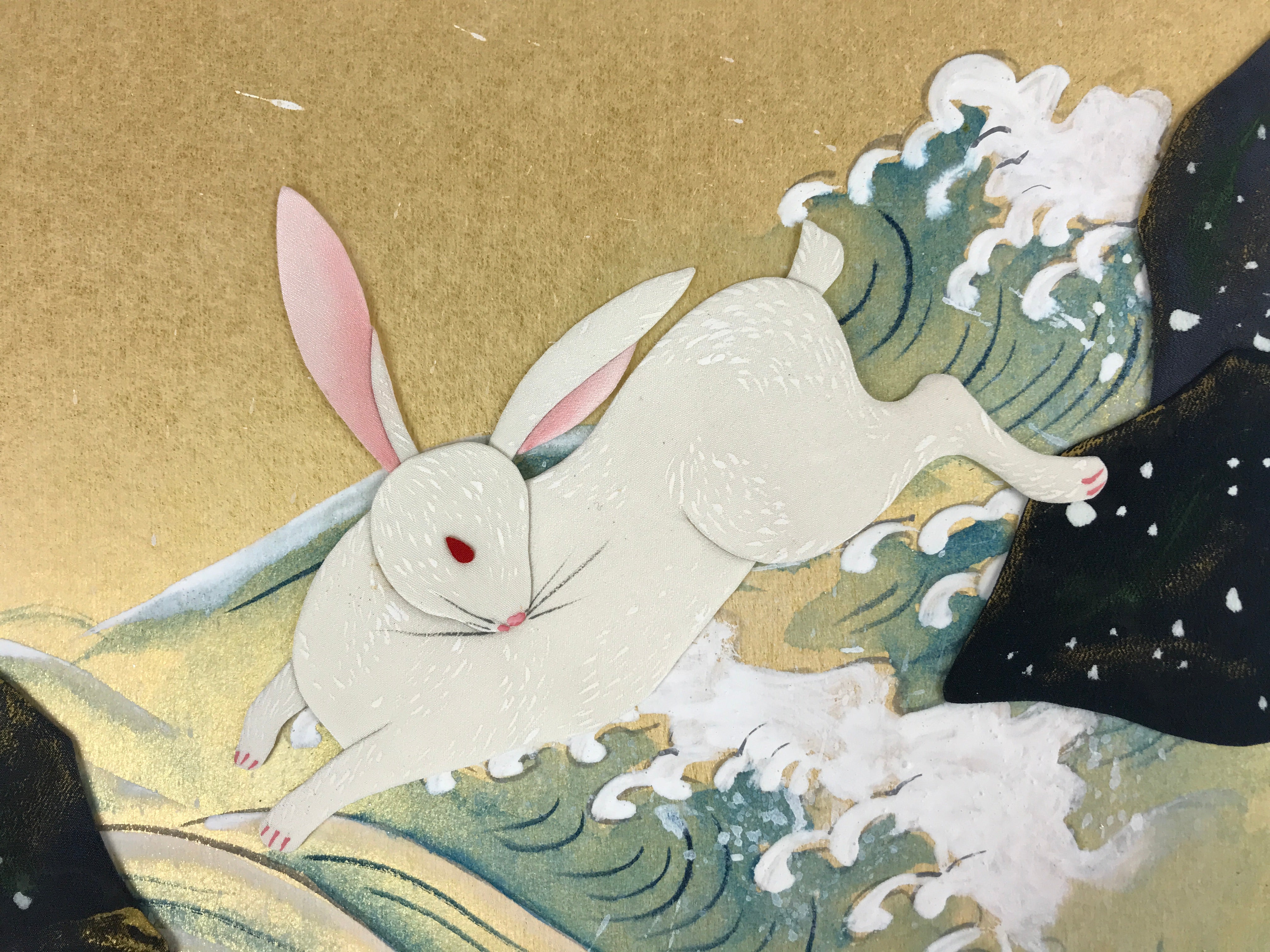 Japanese Zodiac Shikishi Art Board Vtg Oshie Zaiku Fabric Silk