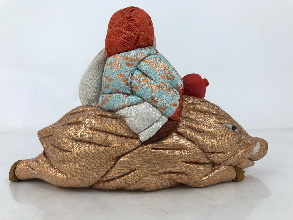 Japanese Zodiac Silk Fabric Boar Doll Vtg Kimekomi Ningyo Animal Daikokuten ST36