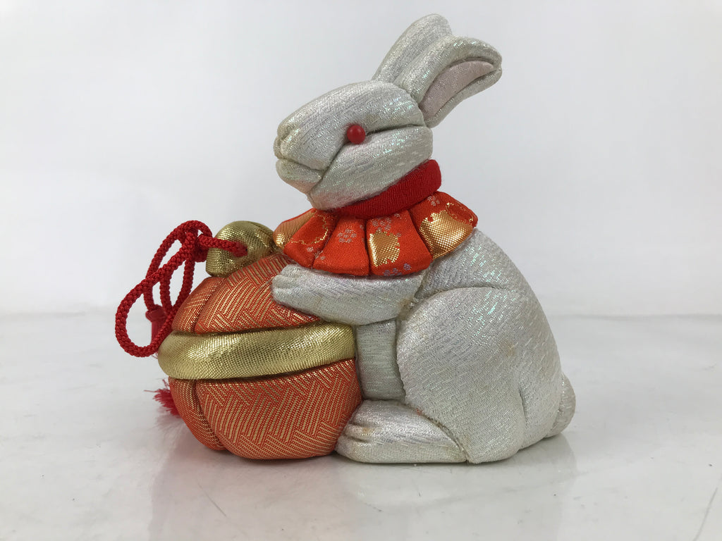 Japanese Zodiac Silk Fabric Rabbit Doll Vtg Kimekomi Ningyo Animal Usagi ST35