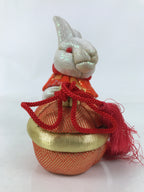 Japanese Zodiac Silk Fabric Rabbit Doll Vtg Kimekomi Ningyo Animal Usagi ST35