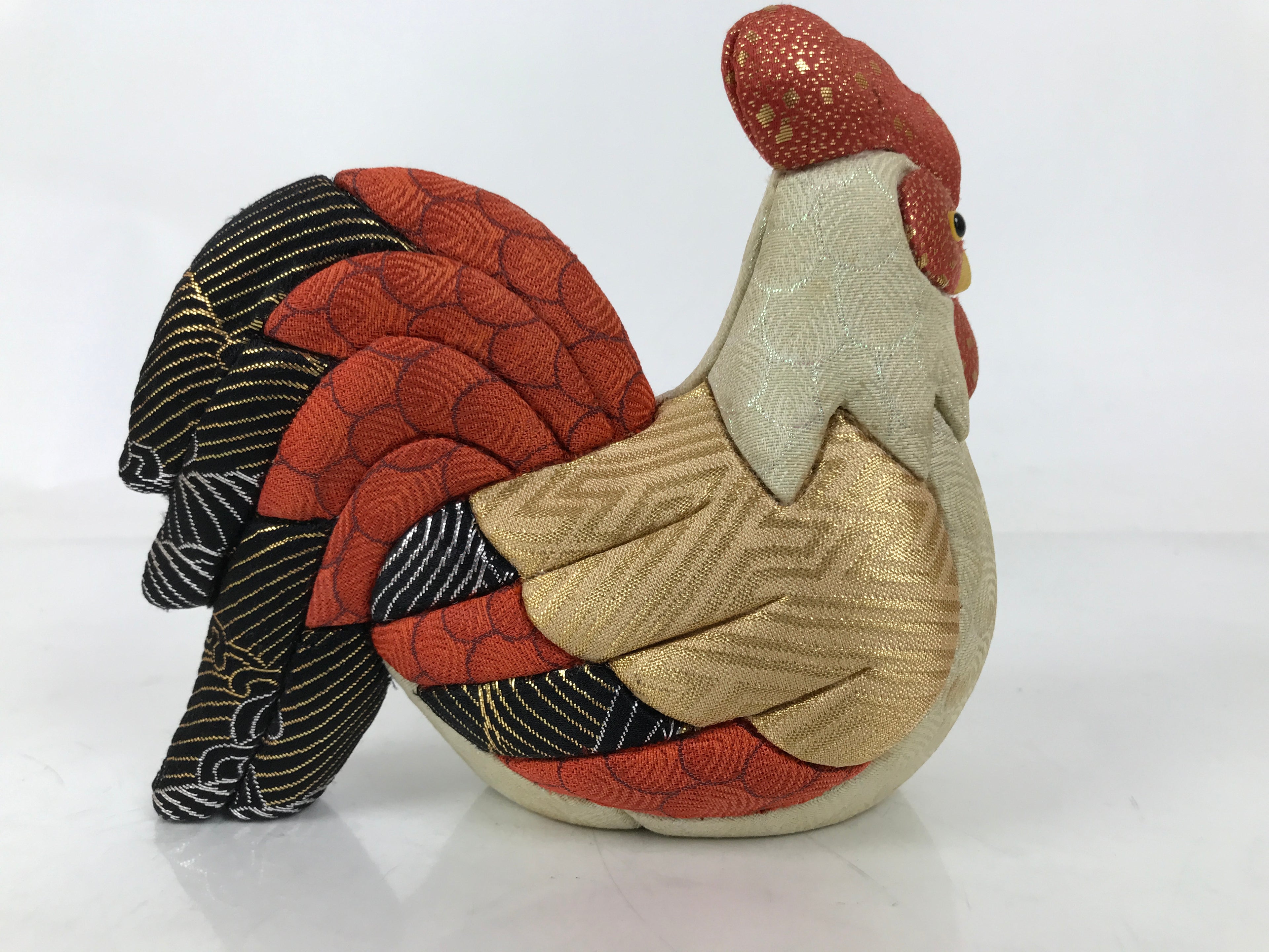 Japanese Zodiac Silk Fabric Rooster Doll Vtg Kimekomi Ningyo Animal w/Stand ST34