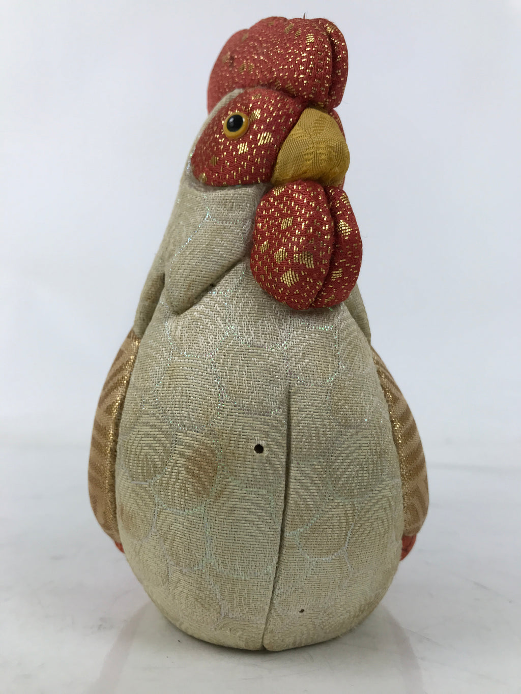 Japanese Zodiac Silk Fabric Rooster Doll Vtg Kimekomi Ningyo Animal w/Stand ST34