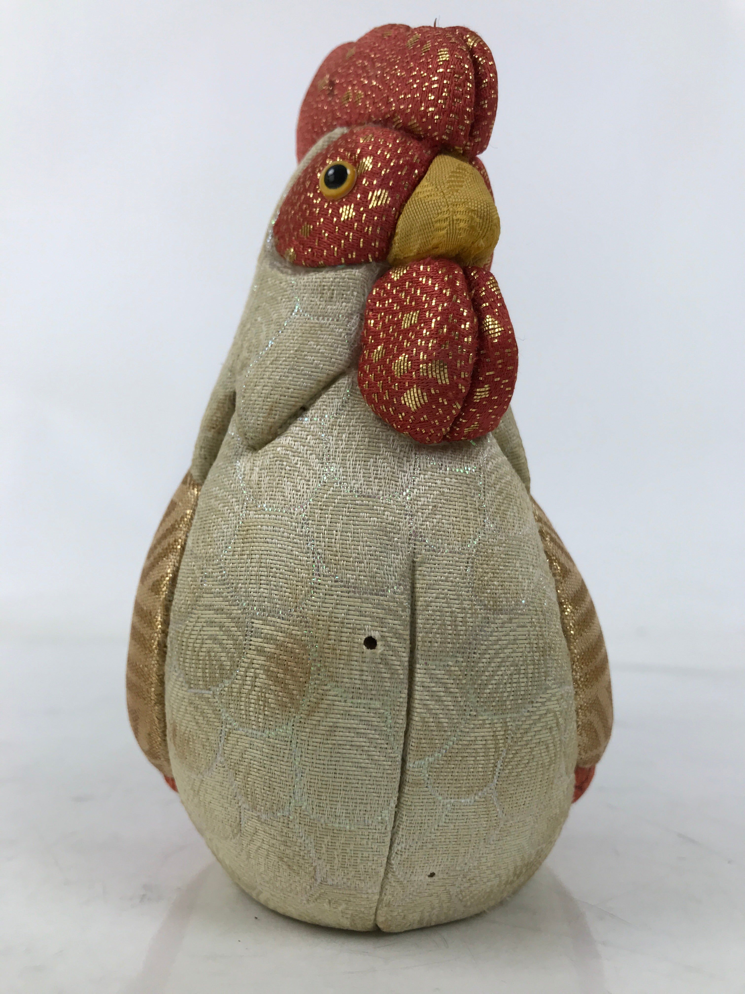 Japanese Zodiac Silk Fabric Rooster Doll Vtg Kimekomi Ningyo Animal w/Stand ST34