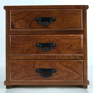 Japanese Brushed Lacquer Wood Tansu Storage Chest Vtg Haribako 3 Drawers T389