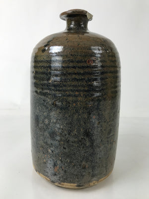 Japanese Ceramic Sake Bottle Kayoi-Tokkuri Vtg Glossy Black Brown TS776