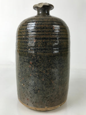 Japanese Ceramic Sake Bottle Kayoi-Tokkuri Vtg Glossy Black Brown TS776
