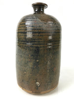 Japanese Ceramic Sake Bottle Kayoi-Tokkuri Vtg Glossy Black Brown TS776