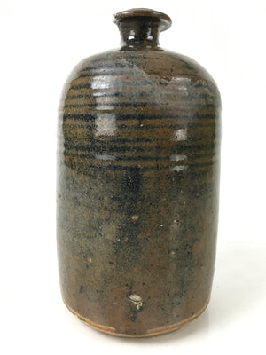 Japanese Ceramic Sake Bottle Kayoi-Tokkuri Vtg Glossy Black Brown TS776