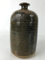 Japanese Ceramic Sake Bottle Kayoi-Tokkuri Vtg Glossy Black Brown TS776