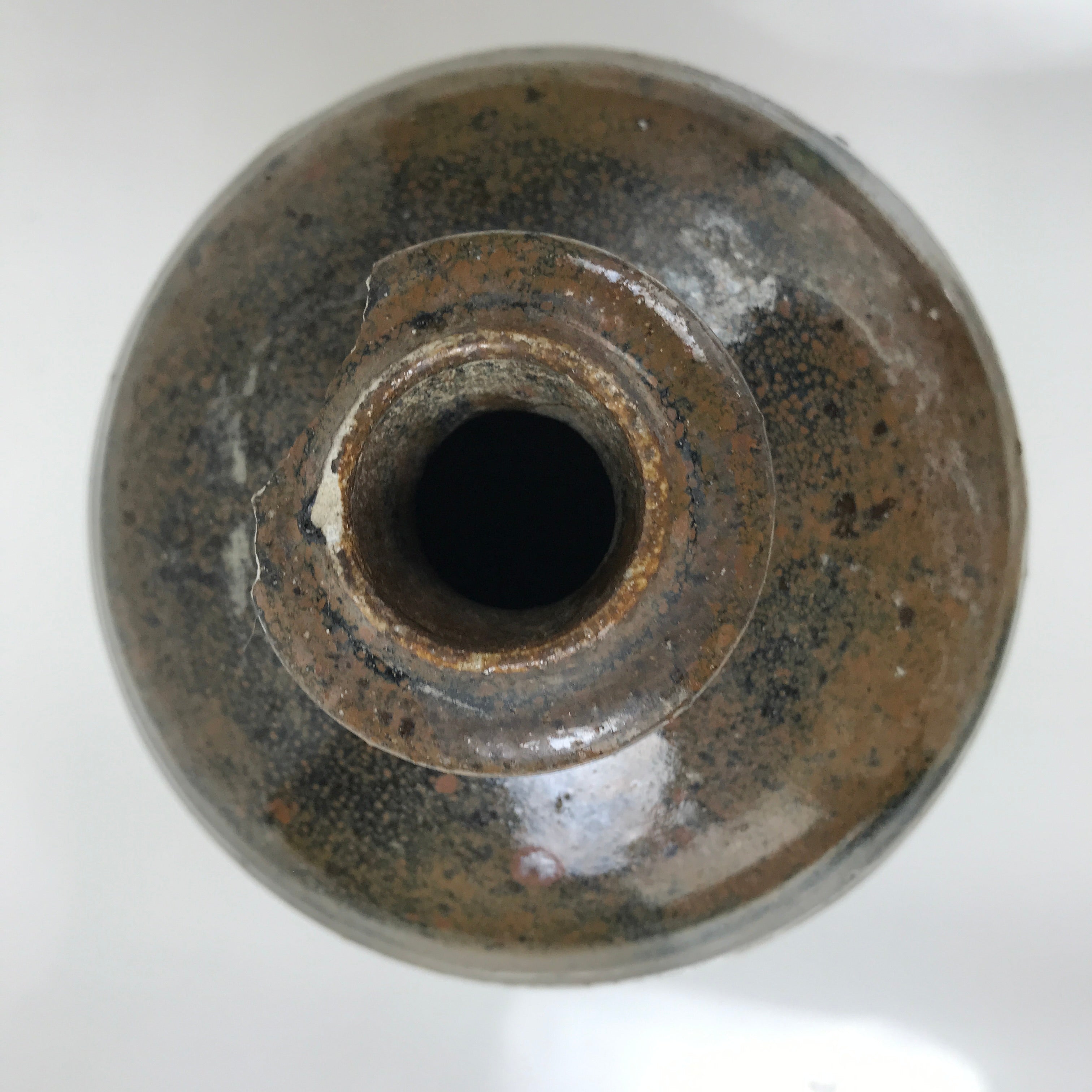 Japanese Ceramic Sake Bottle Kayoi-Tokkuri Vtg Glossy Black Brown TS776