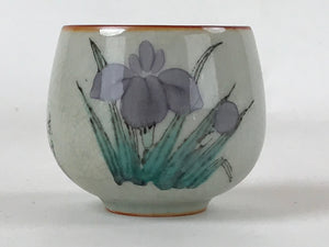 Japanese Ceramic Teacup Vtg Iris Flower Crackle Glaze White Yunomi Sencha TC409