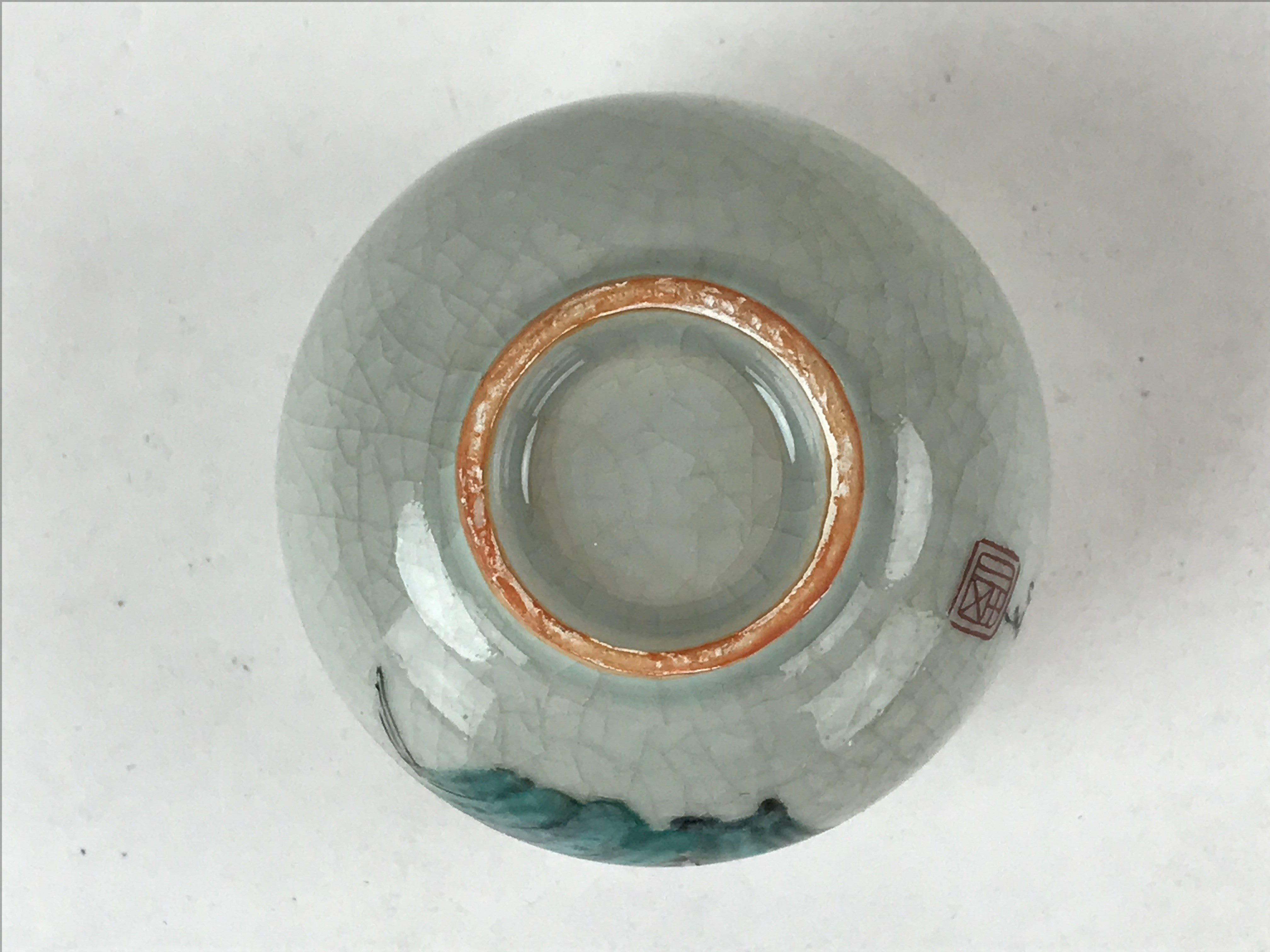 Japanese Ceramic Teacup Vtg Iris Flower Crackle Glaze White Yunomi Sencha TC409