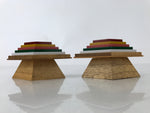 Japanese Diamond Shape Mochi Rice Cake Stands Vtg Hina Doll Accessory Wood ID610