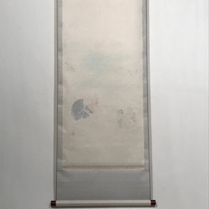 Japanese Hanging Scroll Elderly People Kids Playing Calligraphy Poem KJ15