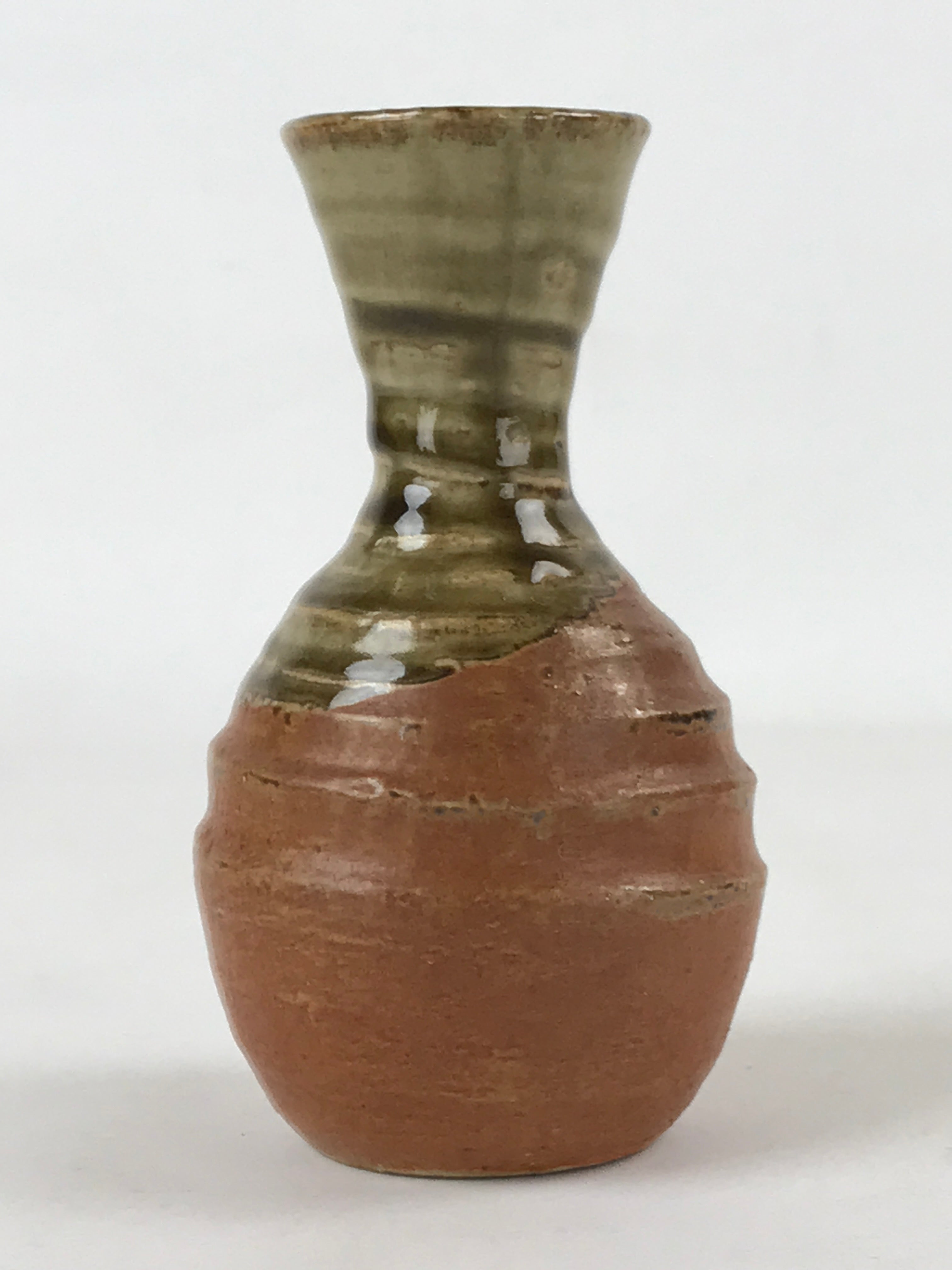 Japanese Sake Bottle Ceramic Tokkuri Vtg Iga Ware Oribe Brown Green Glaze TS590