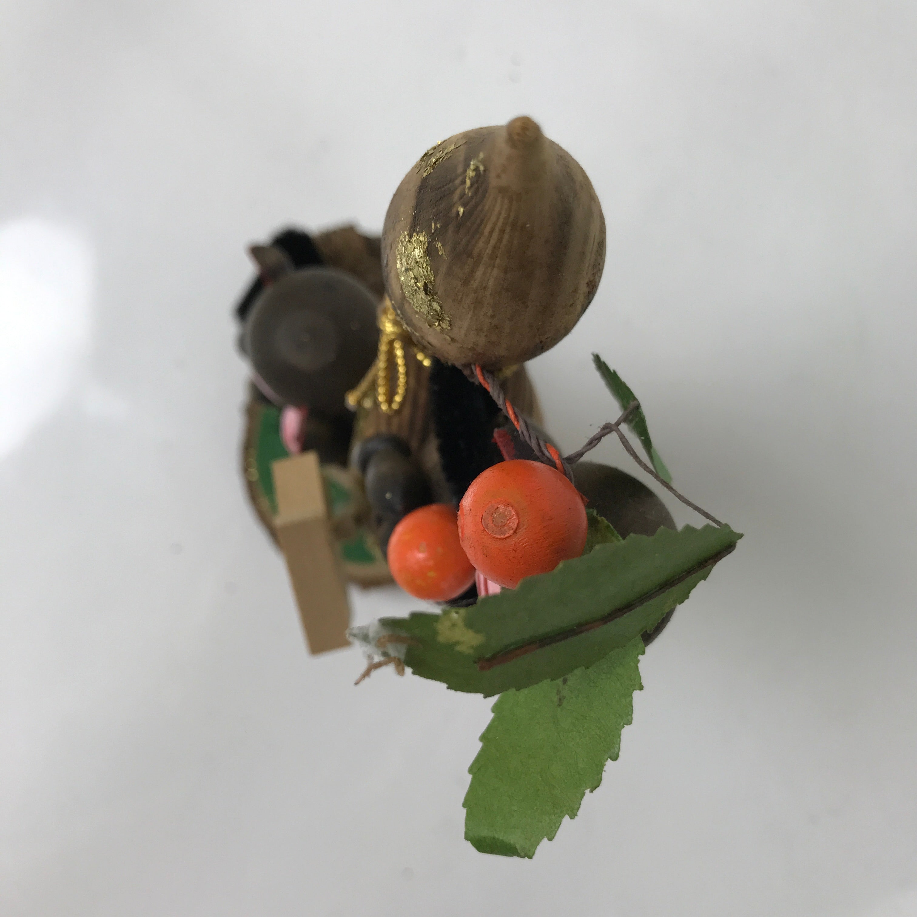 Japanese Wooden Kokeshi Doll Vtg Monkey Fruits Gourd Shodoshima Souvenir KF726