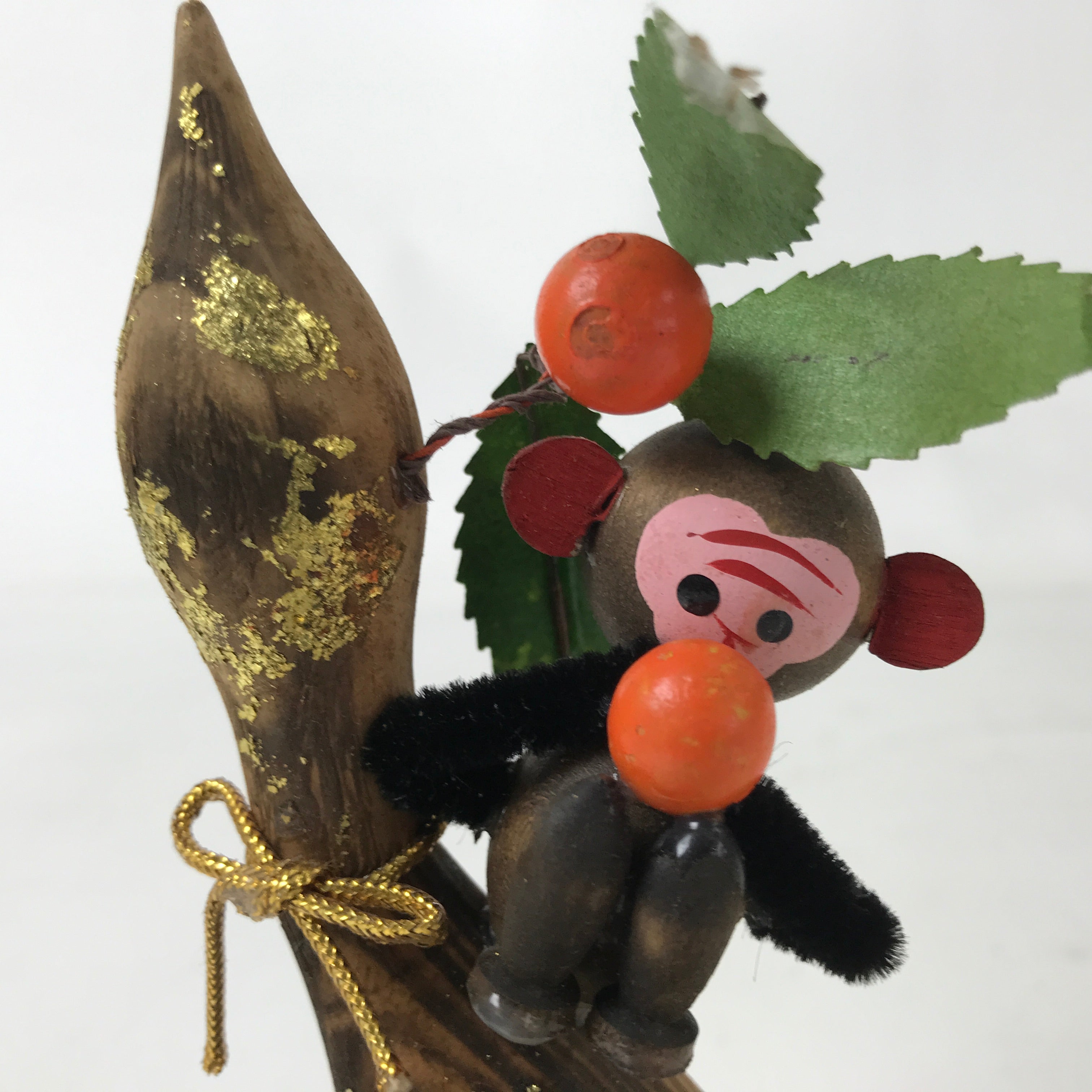 Japanese Wooden Kokeshi Doll Vtg Monkey Fruits Gourd Shodoshima Souvenir KF726