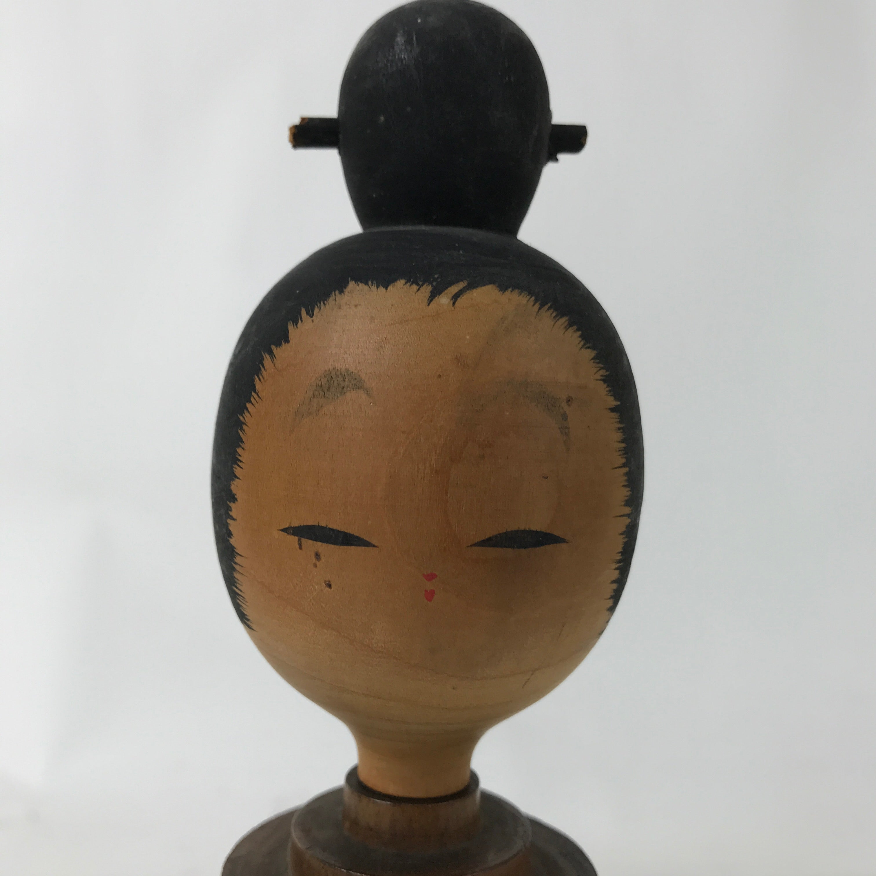 Japanese Wooden Kokeshi Doll Vtg Simple Hair Bun Hokoji Temple Brown KF729