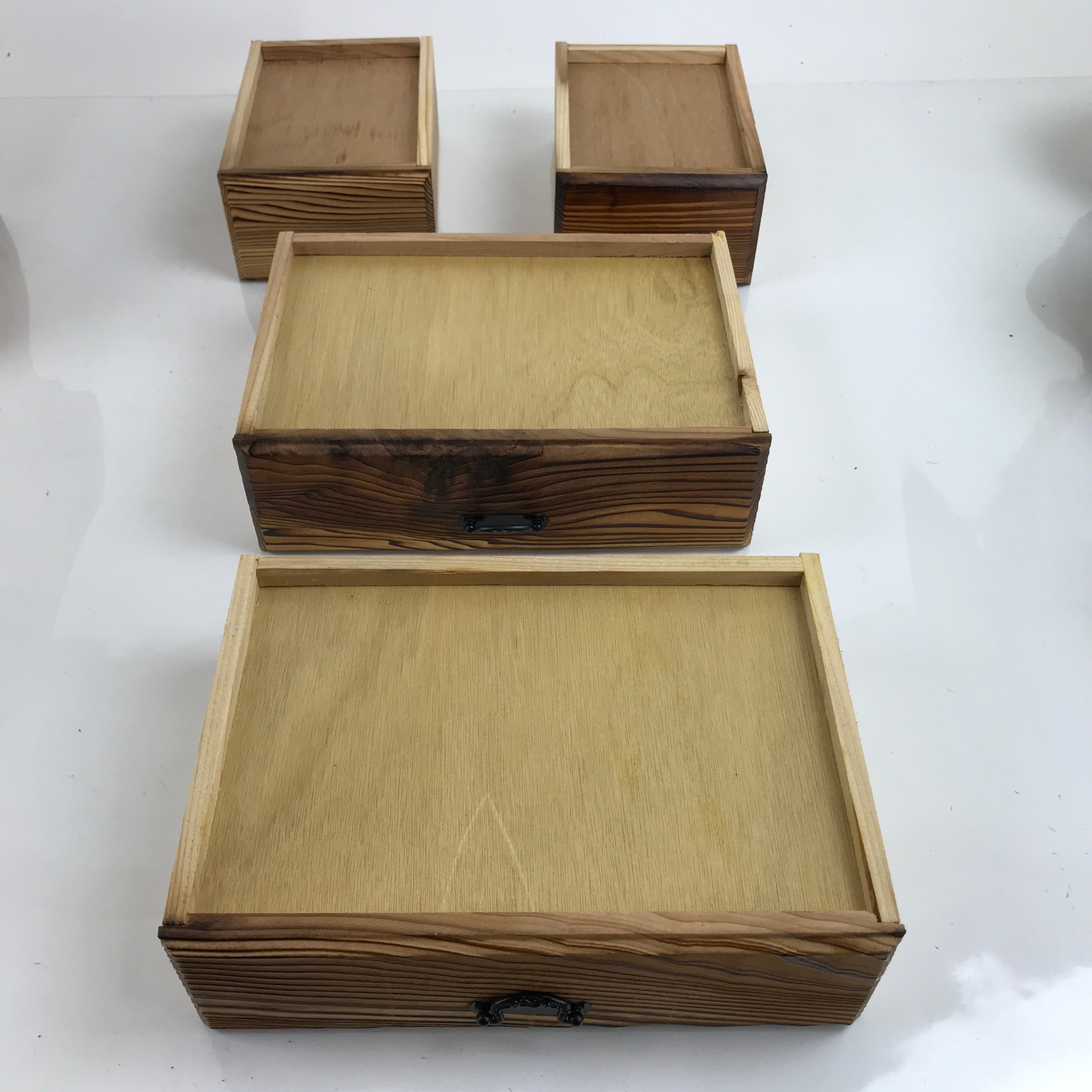 Japanese Wooden Tansu Storage Chest Vtg Haribako Trinket Box 4 Drawers T385