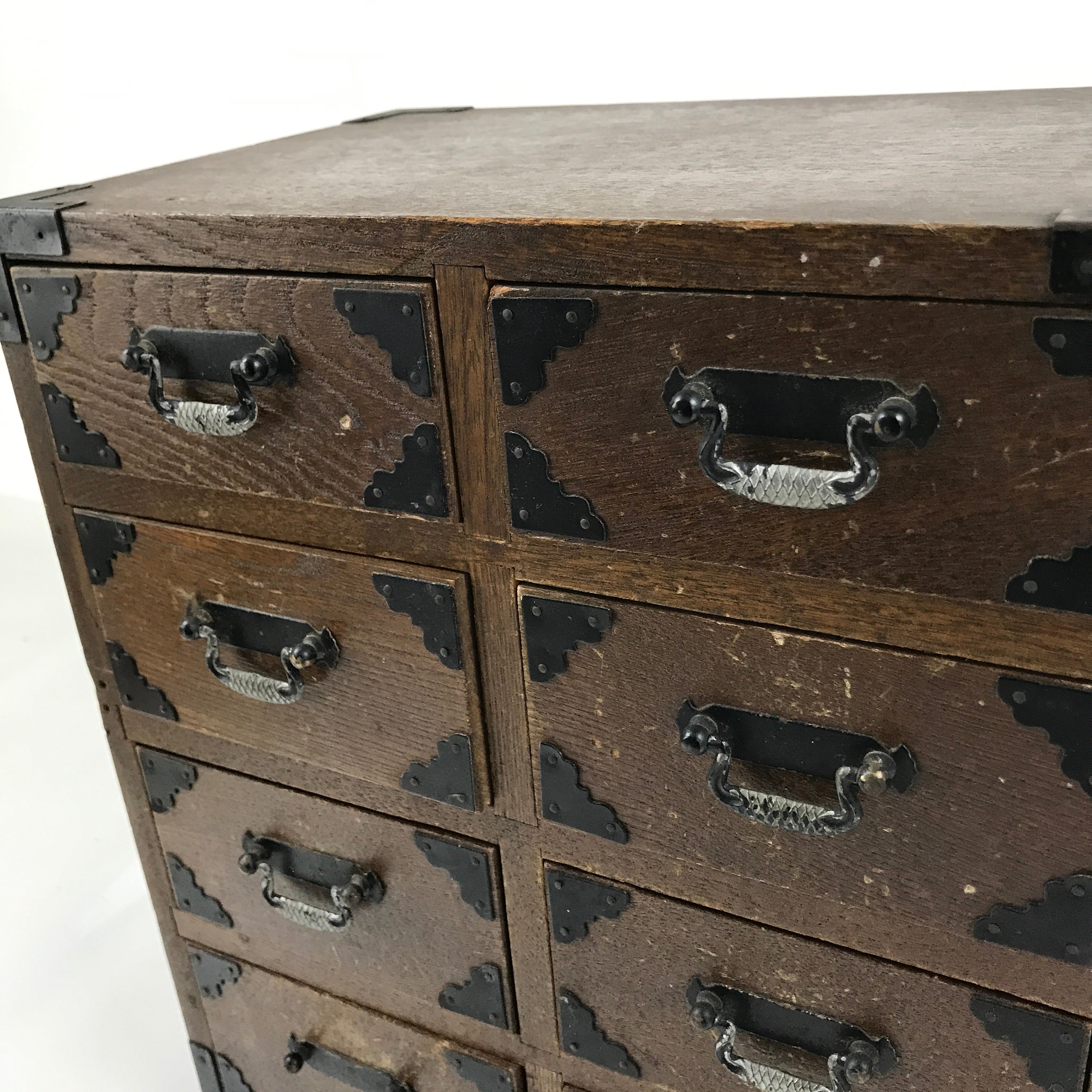 Japanese Wooden Tansu Storage Chest Vtg Haribako Trinket Box 8 Drawers T384