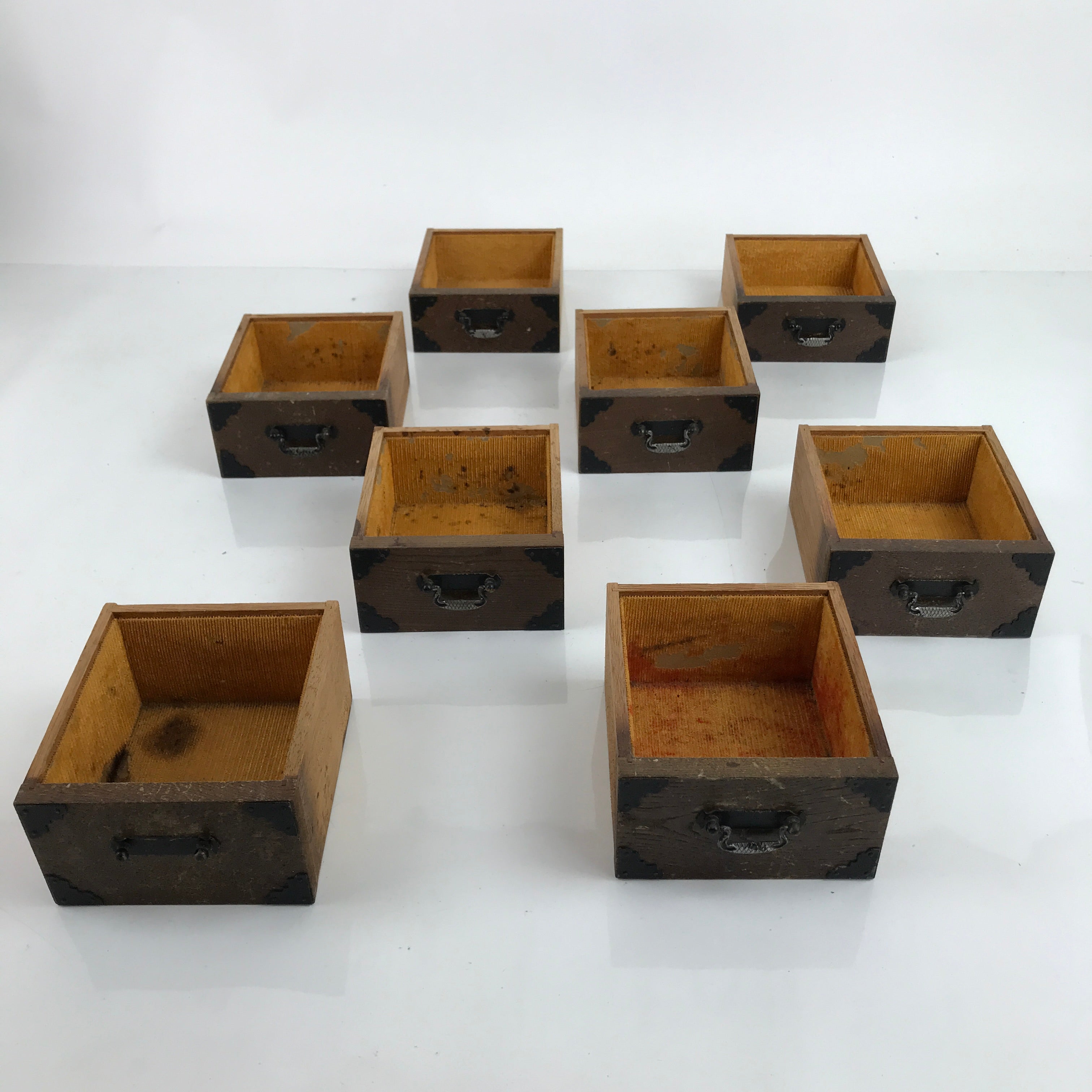 Japanese Wooden Tansu Storage Chest Vtg Haribako Trinket Box 8 Drawers T384
