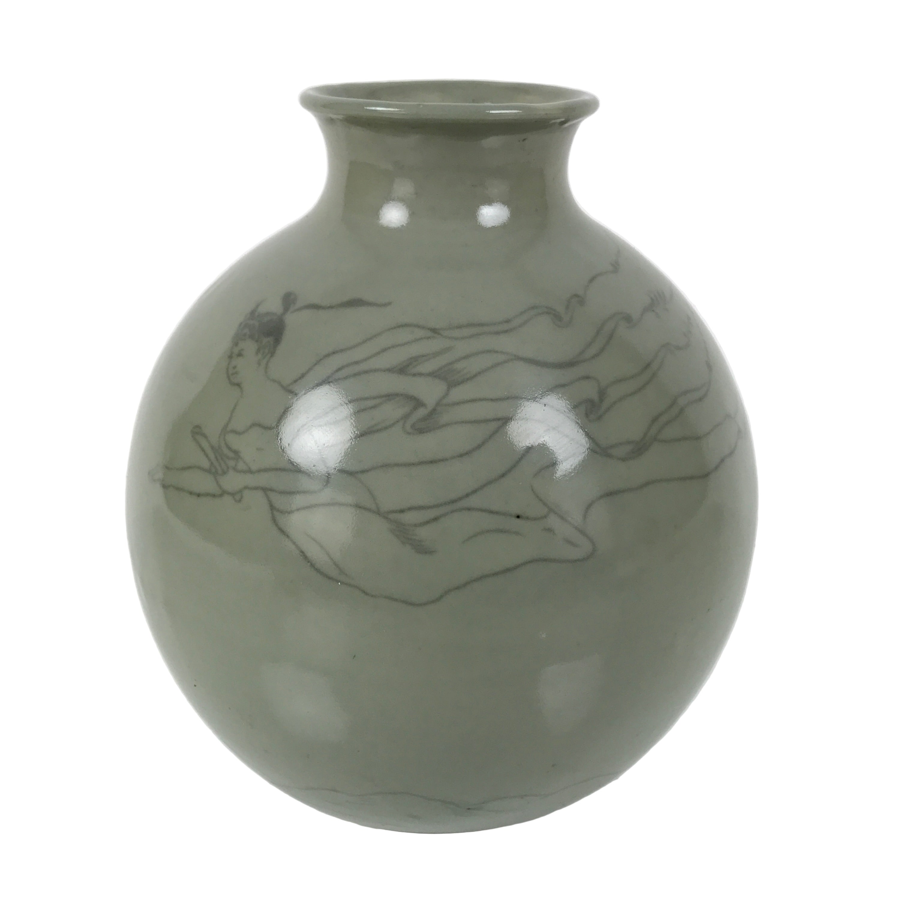 Korean Porcelain Flower Vase Ikebana Kabin Celadon Green Celastial Maiden FK210