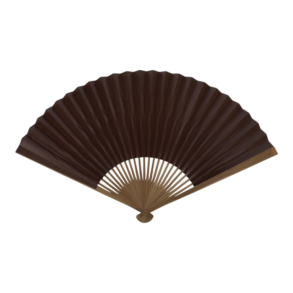 Japanese Large Paper Folding Fan Vtg Sensu Bamboo Frame Glossy Dark Brown 5D45-AD - Fan-chidorivintage.com
