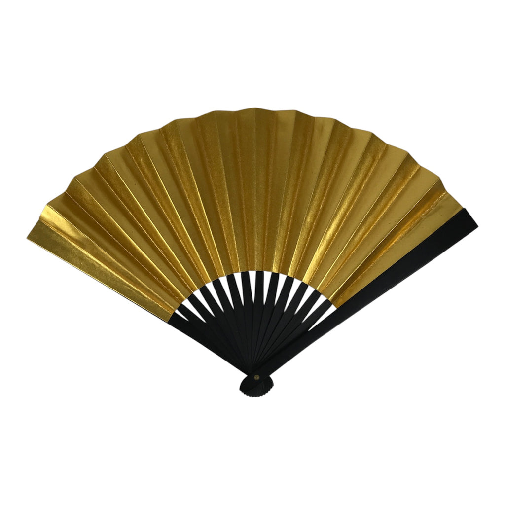 Japanese Paper Folding Fan Sensu Vtg Black Metal Frame Decorative Gold 5D46-AD - Fan-chidorivintage.com