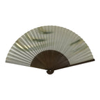 Japanese Paper Folding Fan Vtg Sensu Bamboo Frame Green Gold Brush Stroke 5D48-AD - Fan-chidorivintage.com