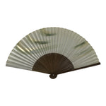 Japanese Paper Folding Fan Vtg Sensu Bamboo Frame Green Gold Brush Stroke 5D48-AD - Fan-chidorivintage.com