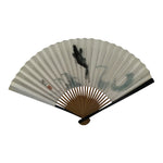 Japanese Paper Folding Fan Vtg Sensu Bamboo Frame Black Pond Koi Fish Carp 5D49-AD - Fan-chidorivintage.com