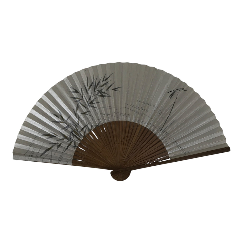 Japanese Paper Folding Fan Vtg Sensu Bamboo Frame Silver Plants Dragonfly 5D53-AD - Fan-chidorivintage.com