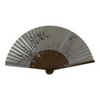Japanese Paper Folding Fan Vtg Sensu Bamboo Frame Silver Plants Dragonfly 5D53-AD - Fan-chidorivintage.com