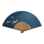 Japanese Paper Folding Fan Vtg Sensu Bamboo Cutout Frame Penguins Blue 5D54-AD - Fan-chidorivintage.com