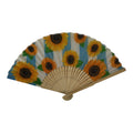 Japanese Fabric Folding Fan Sensu Vtg Bamboo Frame Sunflowers Himawari 5D55-AD - Fan-chidorivintage.com