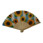 Japanese Fabric Folding Fan Sensu Vtg Bamboo Frame Sunflowers Himawari 5D55-AD - Fan-chidorivintage.com