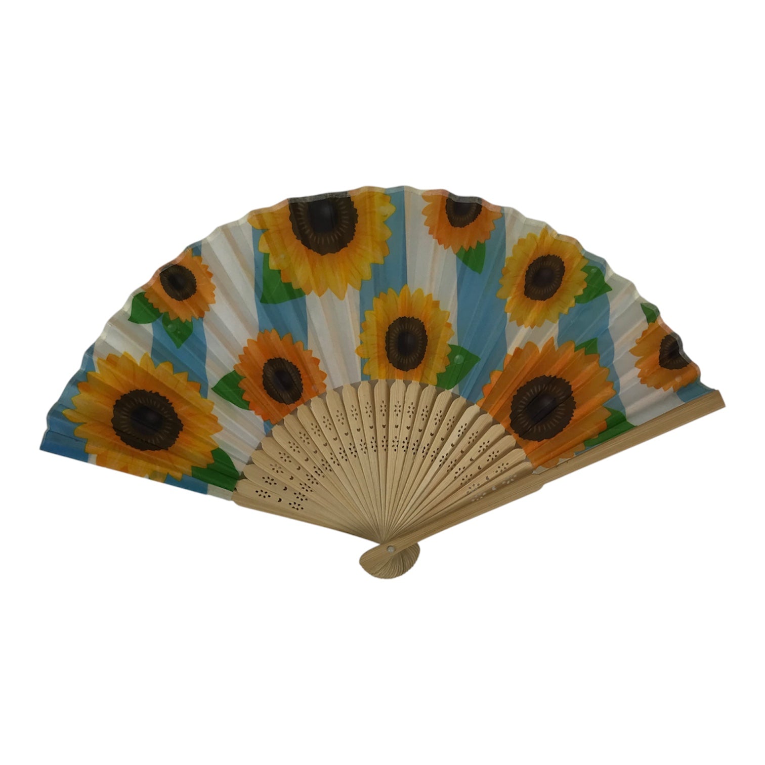 Japanese Fabric Folding Fan Sensu Vtg Bamboo Frame Sunflowers Himawari 5D55-AD - Fan-chidorivintage.com
