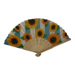 Japanese Fabric Folding Fan Sensu Vtg Bamboo Frame Sunflowers Himawari 5D55-AD - Fan-chidorivintage.com