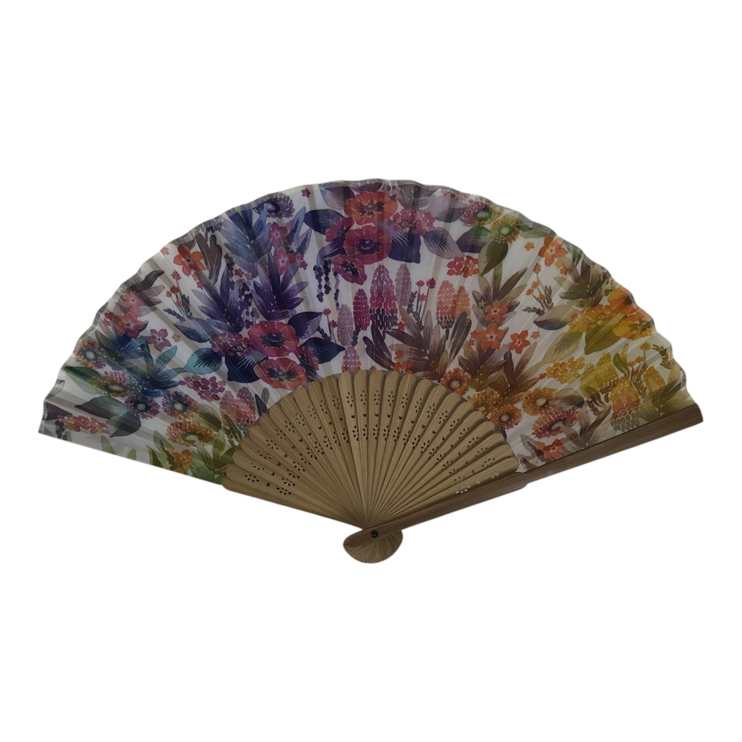 Japanese Fabric Folding Fan Sensu Vtg Bamboo Frame Rainbow Color Flowers 5D57-AD - Fan-chidorivintage.com