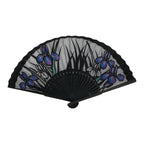 Japanese Fabric Folding Fan Sensu Vtg Black Bamboo Frame Purple Iris Flower 5D59-AD - Fan-chidorivintage.com