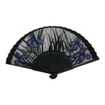 Japanese Fabric Folding Fan Sensu Vtg Black Bamboo Frame Purple Iris Flower 5D59-AD - Fan-chidorivintage.com