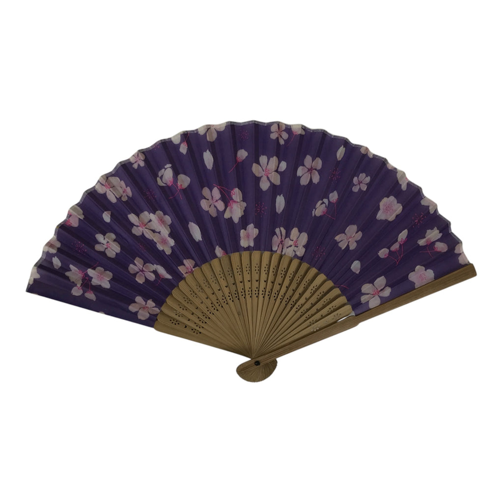 Japanese Fabric Folding Fan Sensu Vtg Bamboo Frame Cherry Blossoms Purple 5D61-AD - Fan-chidorivintage.com