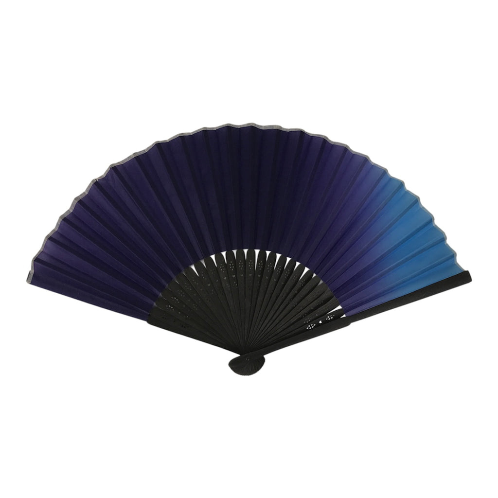 Japanese Fabric Folding Fan Sensu Vtg Bamboo Frame Purple Blue Gradient 5D62-AD - Fan-chidorivintage.com