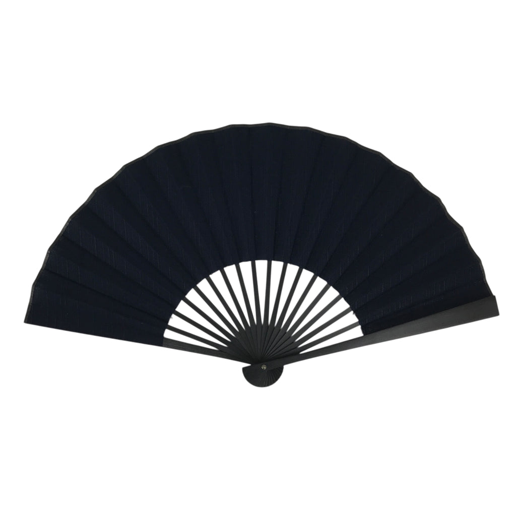 Japanese Fabric Folding Fan Sensu Vtg Black Bamboo Frame Plain Navy Blue 5D63-AD - Fan-chidorivintage.com