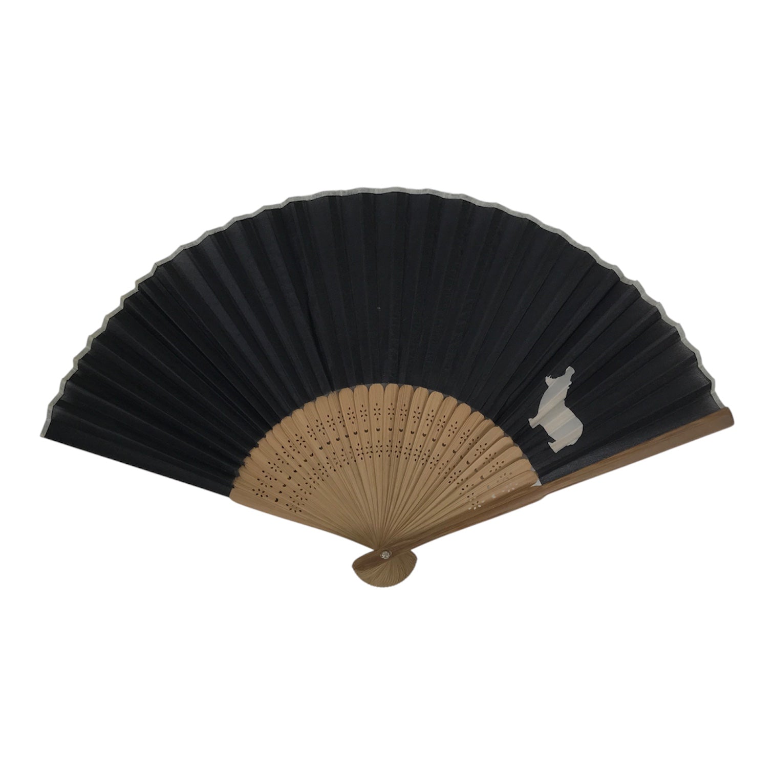 Japanese Fabric Folding Fan Sensu Vtg Bamboo Frame Hippopotamus Kaba Black 5D65-AD - Fan-chidorivintage.com