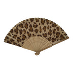 Japanese Fabric Folding Fan Sensu Vtg Bamboo Frame Brown Cheetah Print 5D66-AD - Fan-chidorivintage.com